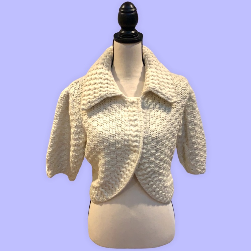 Generra Ivory Multi Stitch Shrug - EUC